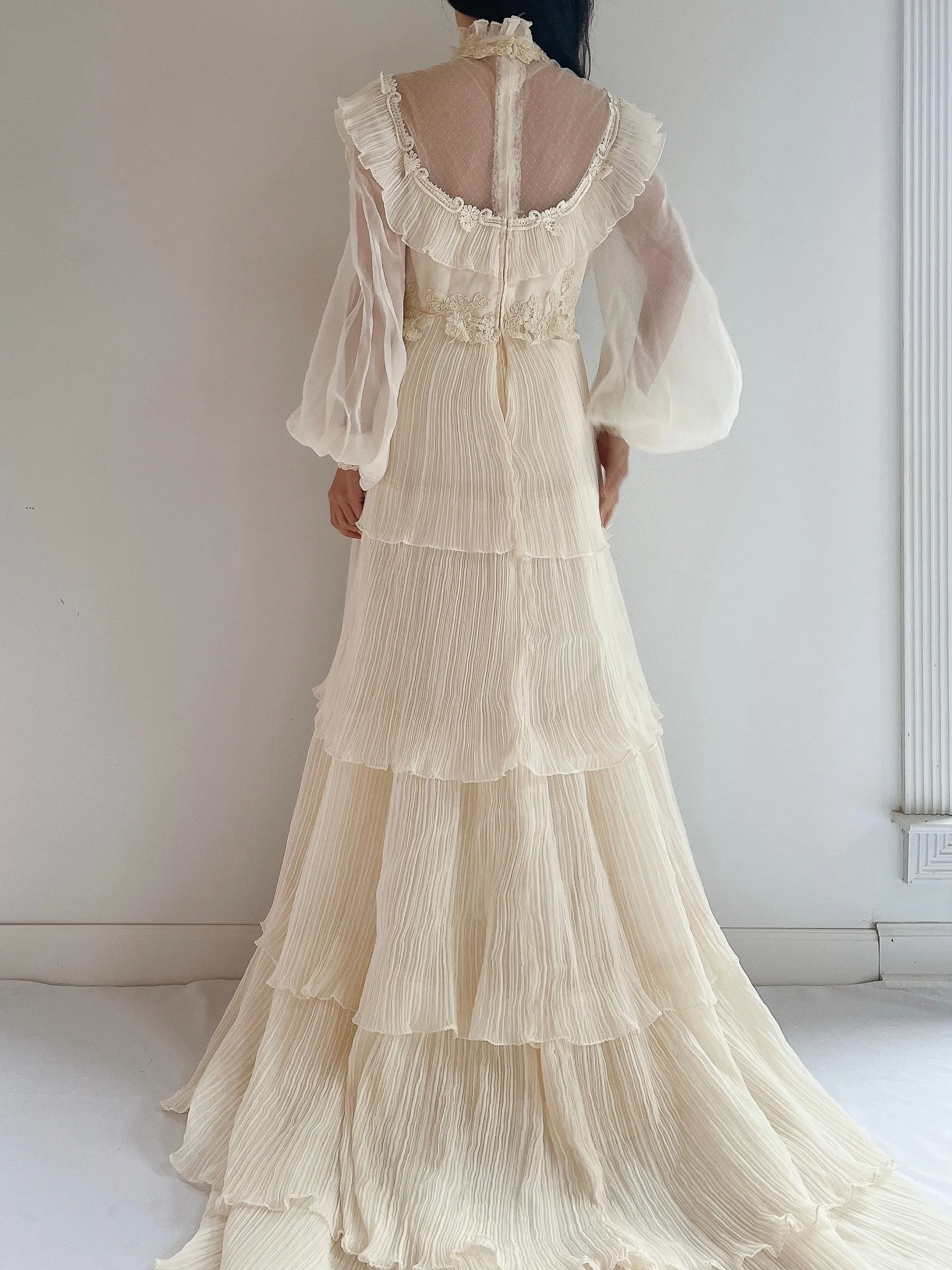 Vintage Pleated Chiffon Gown - M