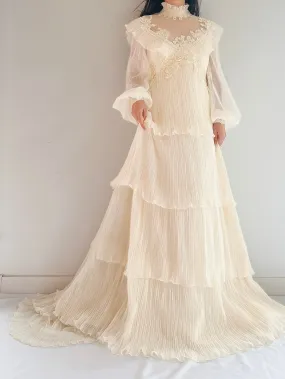 Vintage Pleated Chiffon Gown - M