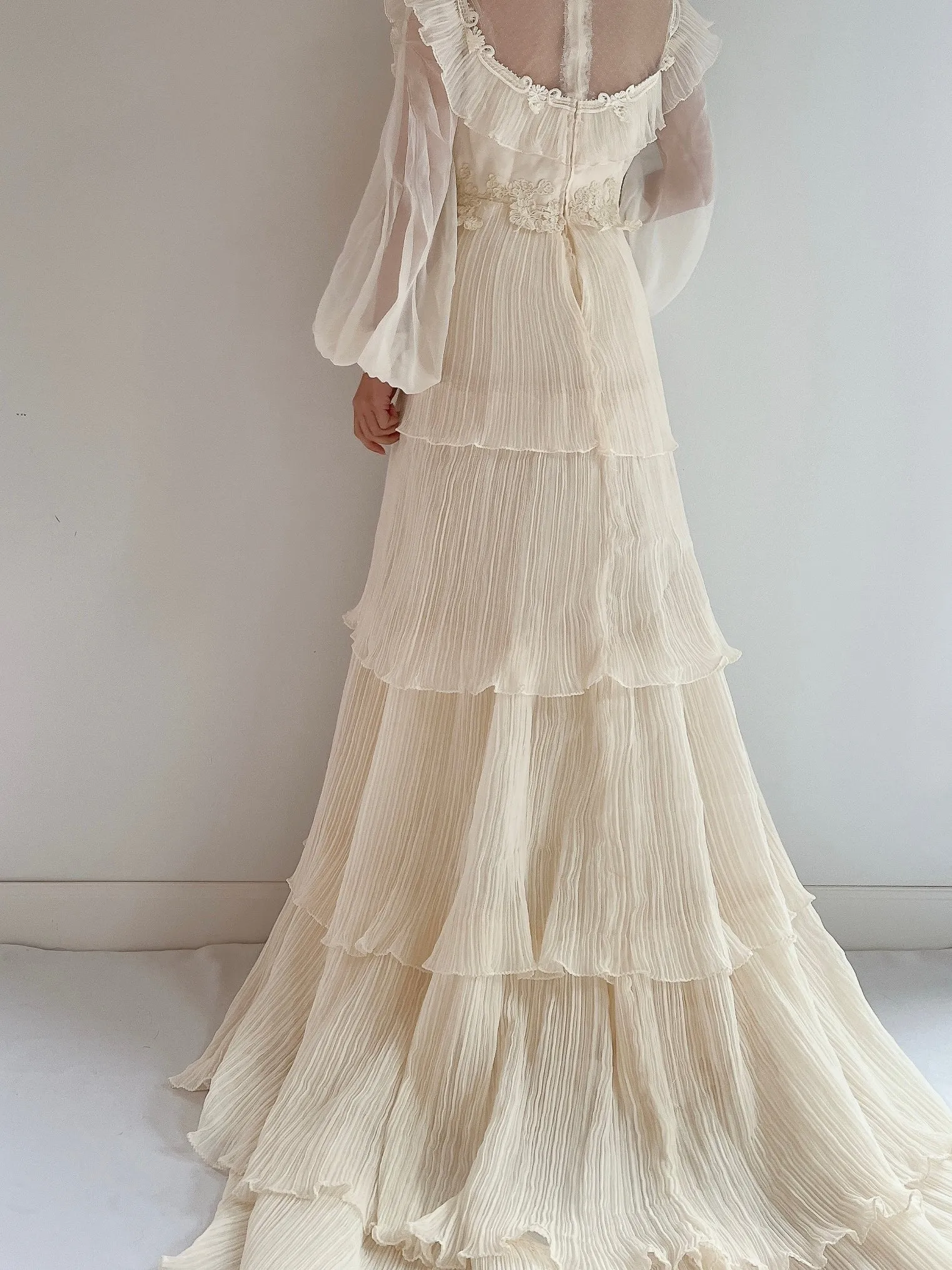 Vintage Pleated Chiffon Gown - M