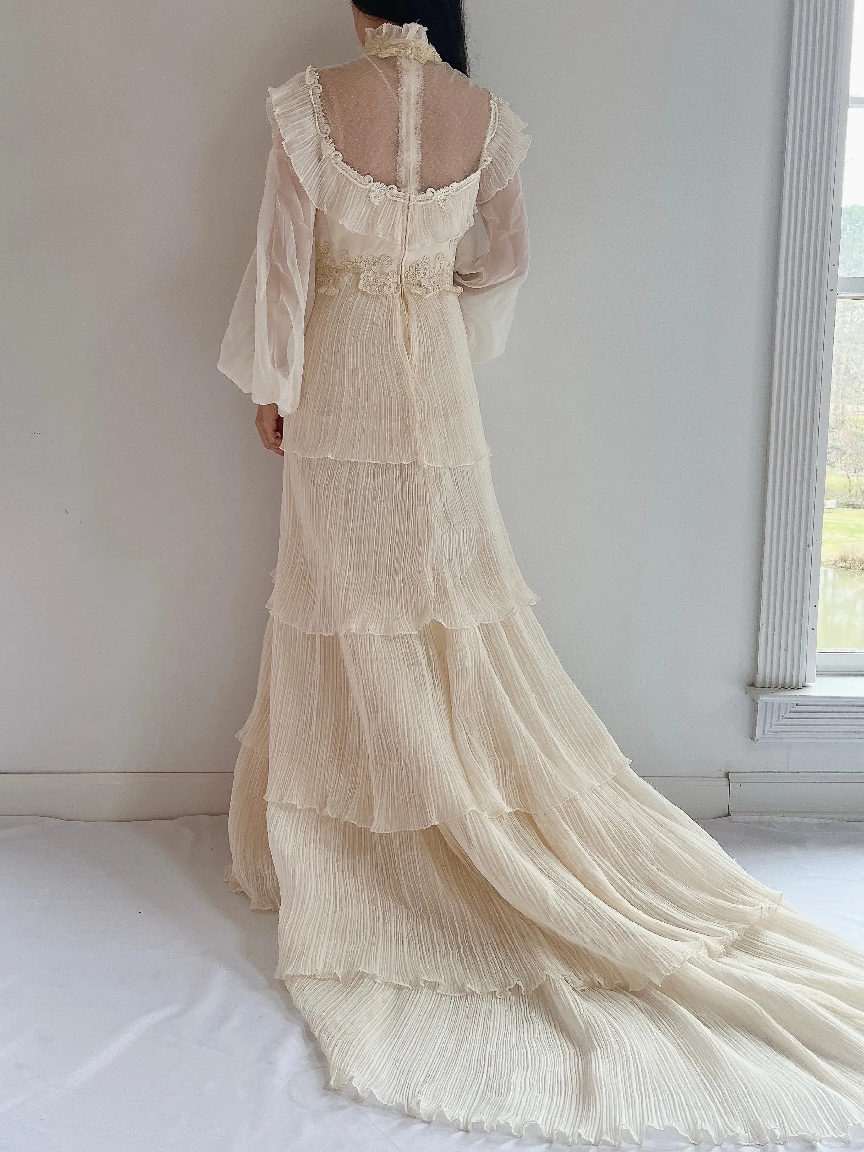 Vintage Pleated Chiffon Gown - M