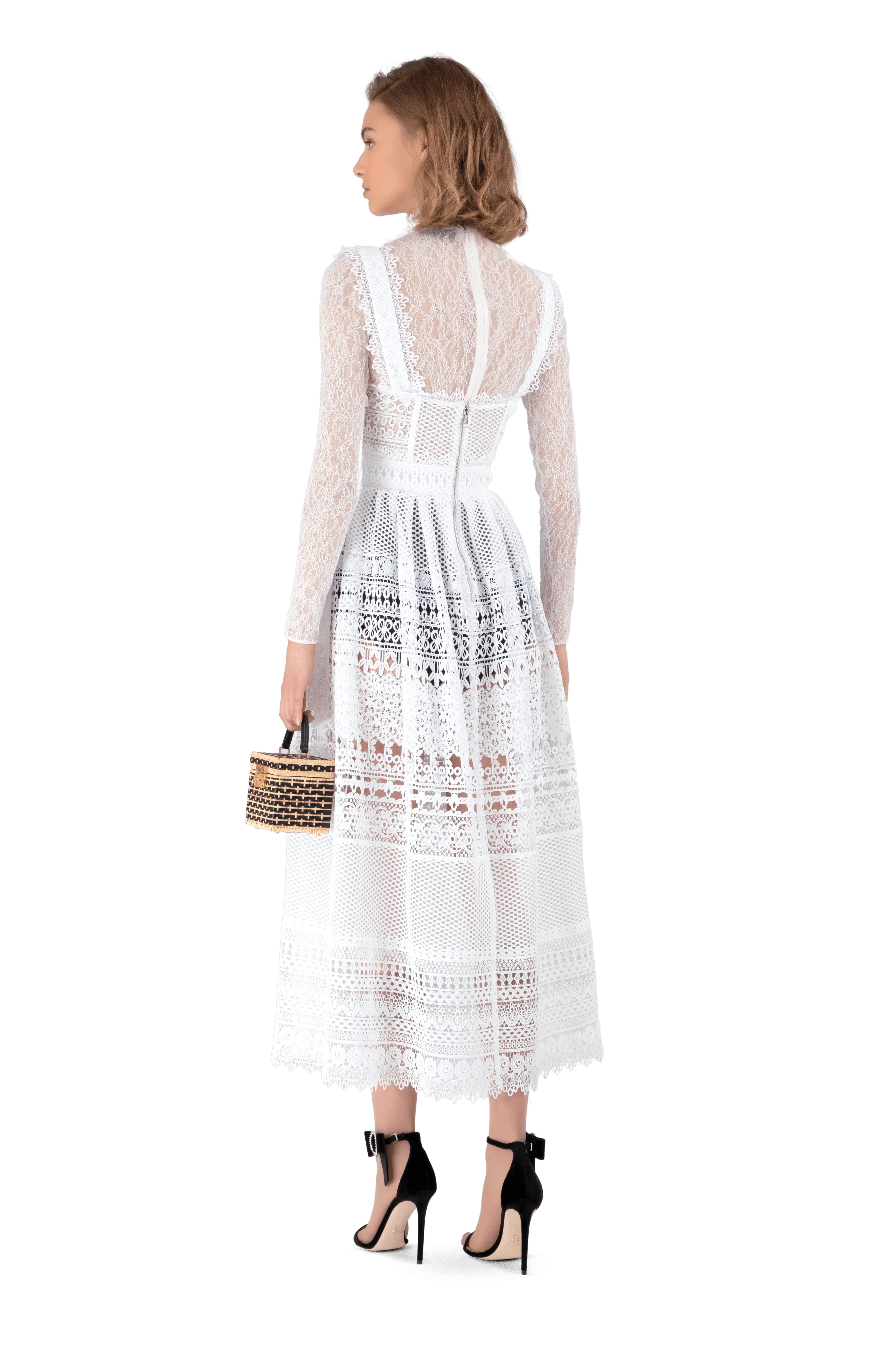 White Guipure Lace Bustier Midi Dress