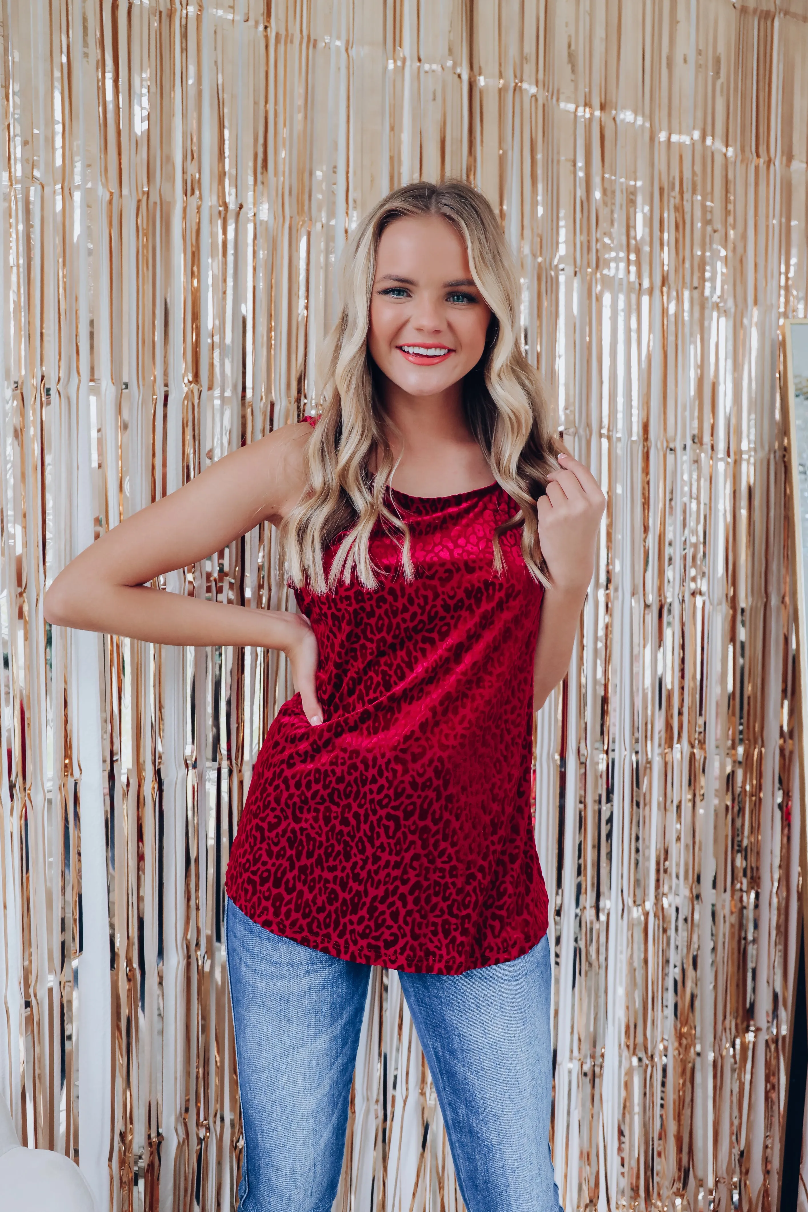 Wild Thing Velvet Mesh Tank Top - Burgundy