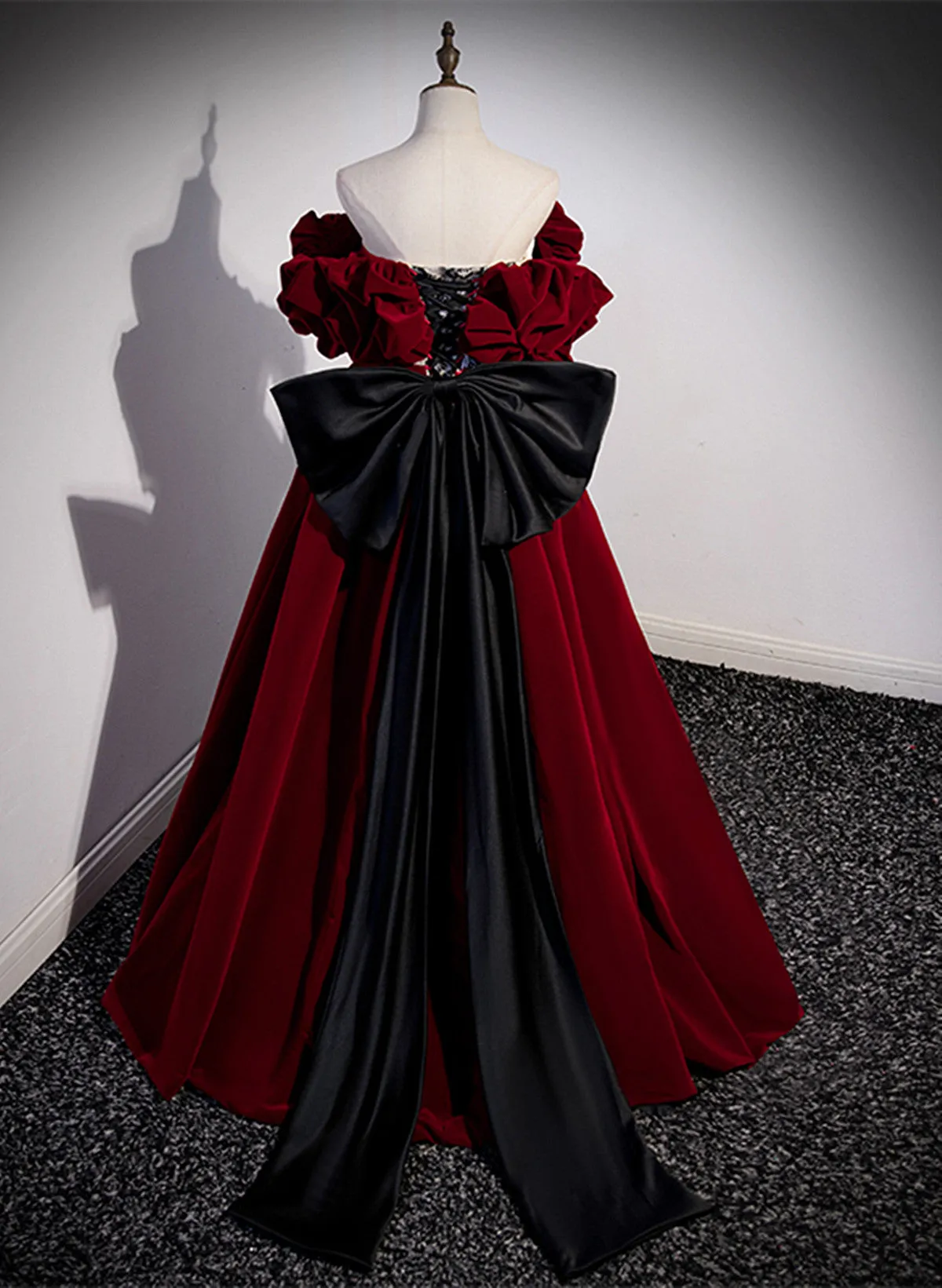 Wine Red Velvet Off Shoulder Long Formal Dress, Wine Red Sweetheart Prom Dress