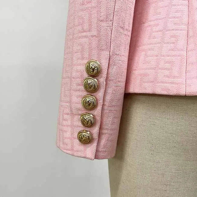 Womans Pink Cotton Blazer Double-breasted Buckle Blazer