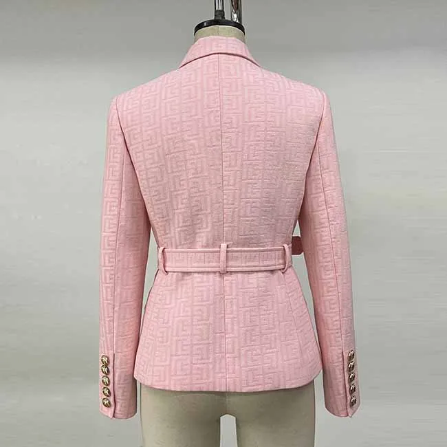 Womans Pink Cotton Blazer Double-breasted Buckle Blazer