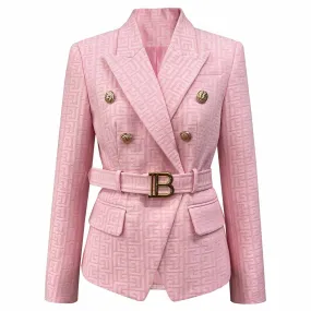 Womans Pink Cotton Blazer Double-breasted Buckle Blazer