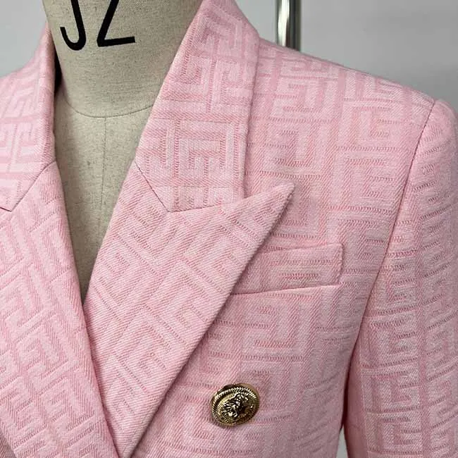 Womans Pink Cotton Blazer Double-breasted Buckle Blazer