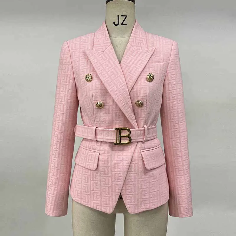 Womans Pink Cotton Blazer Double-breasted Buckle Blazer