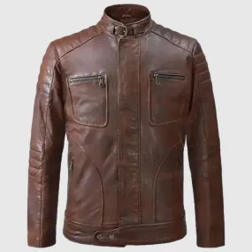 Women High Quality Firefly Moto Spanish Brown Leather Jacket