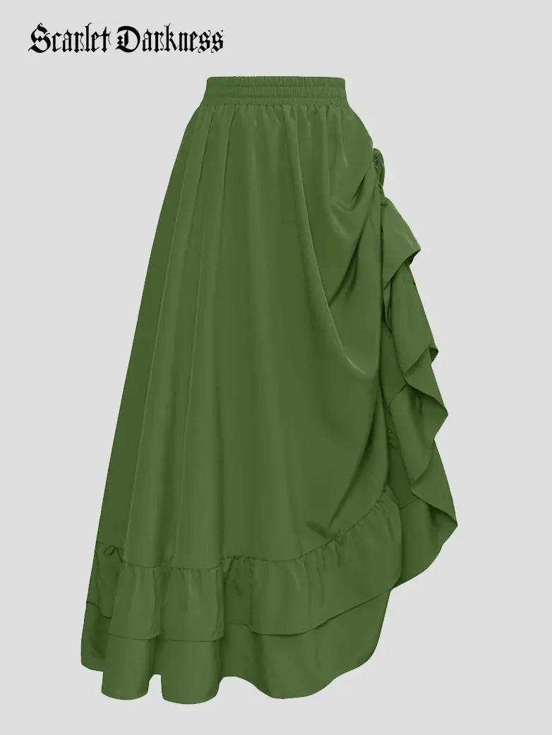 Women Ruffled High-Low 3 Ways Drawstring Skirt