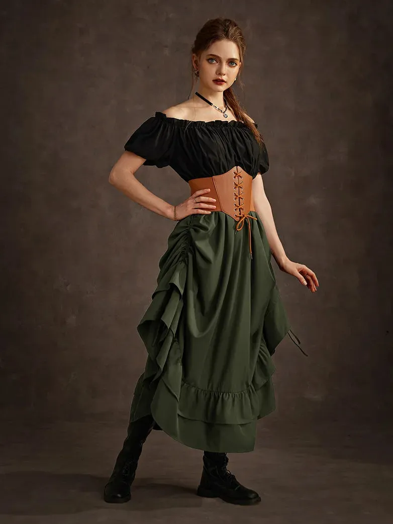 Women Ruffled High-Low 3 Ways Drawstring Skirt