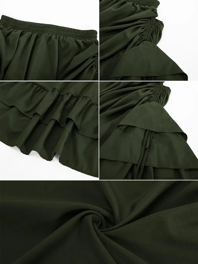 Women Ruffled High-Low 3 Ways Drawstring Skirt