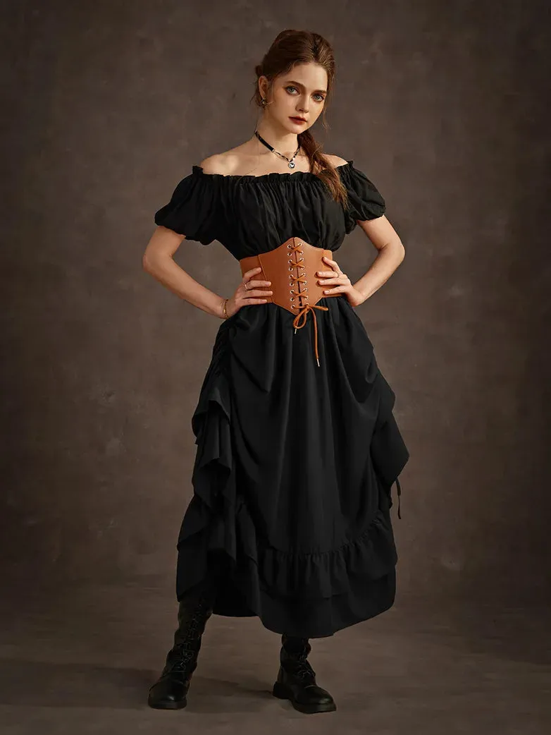 Women Ruffled High-Low 3 Ways Drawstring Skirt