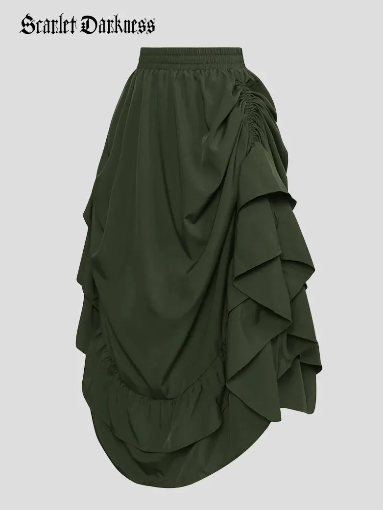 Women Ruffled High-Low 3 Ways Drawstring Skirt