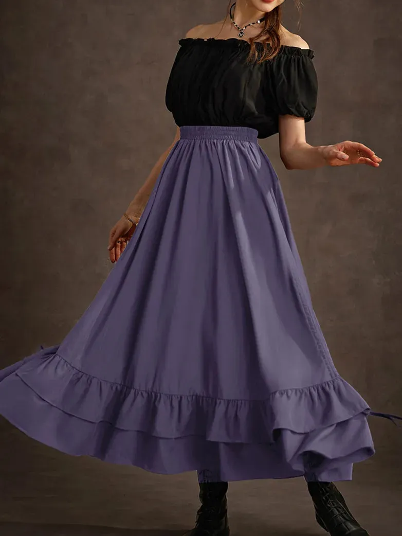 Women Ruffled High-Low 3 Ways Drawstring Skirt