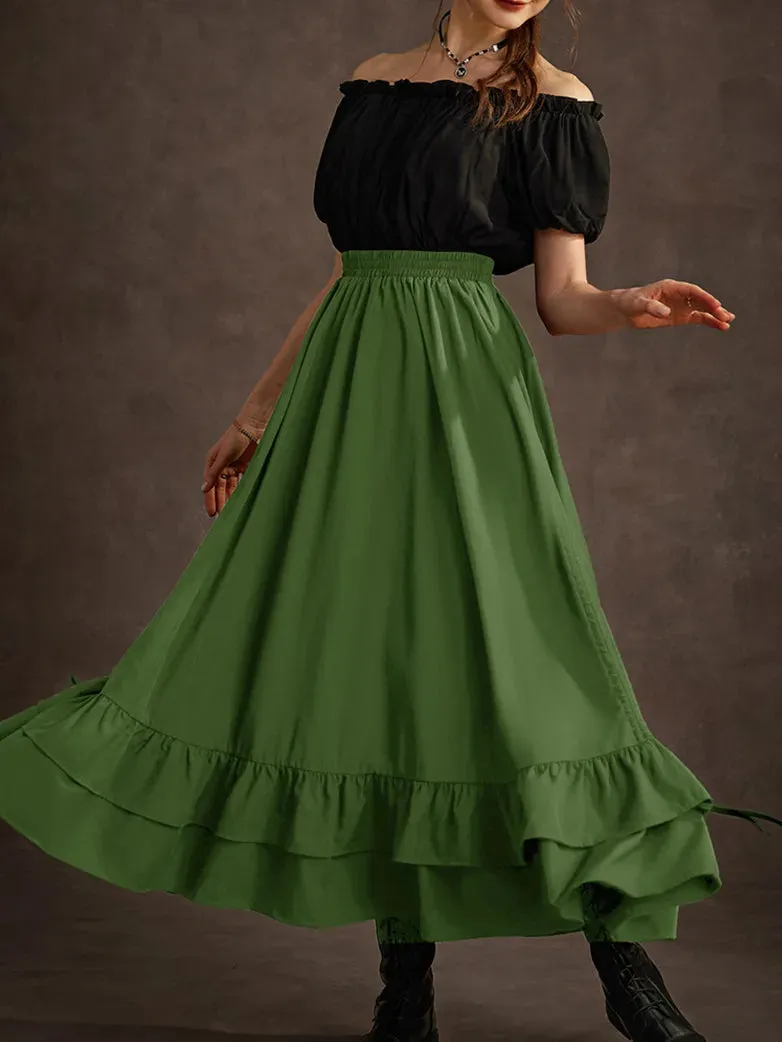 Women Ruffled High-Low 3 Ways Drawstring Skirt