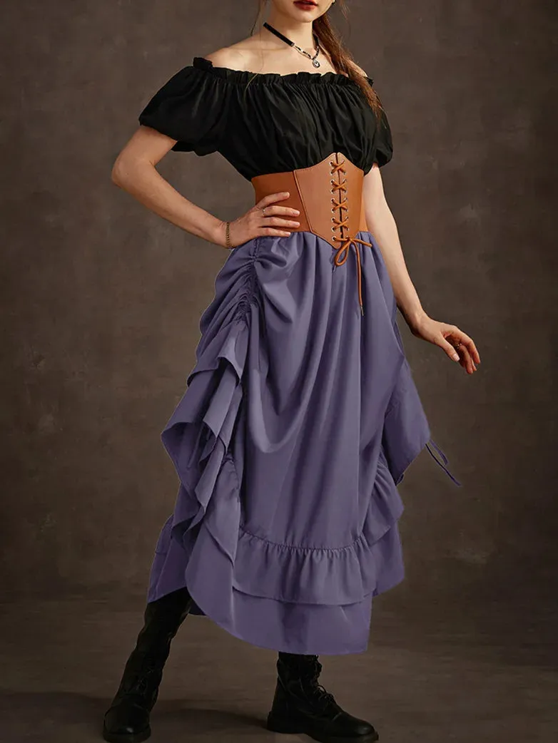 Women Ruffled High-Low 3 Ways Drawstring Skirt