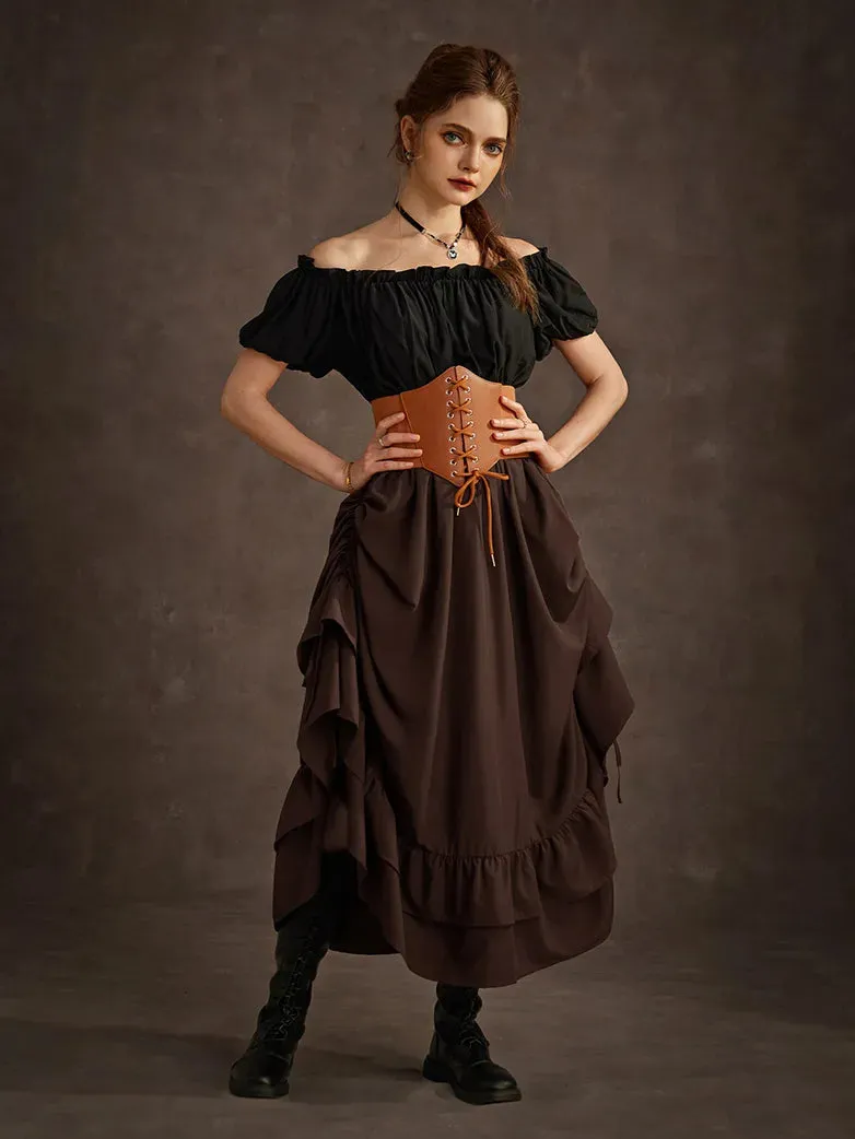 Women Ruffled High-Low 3 Ways Drawstring Skirt