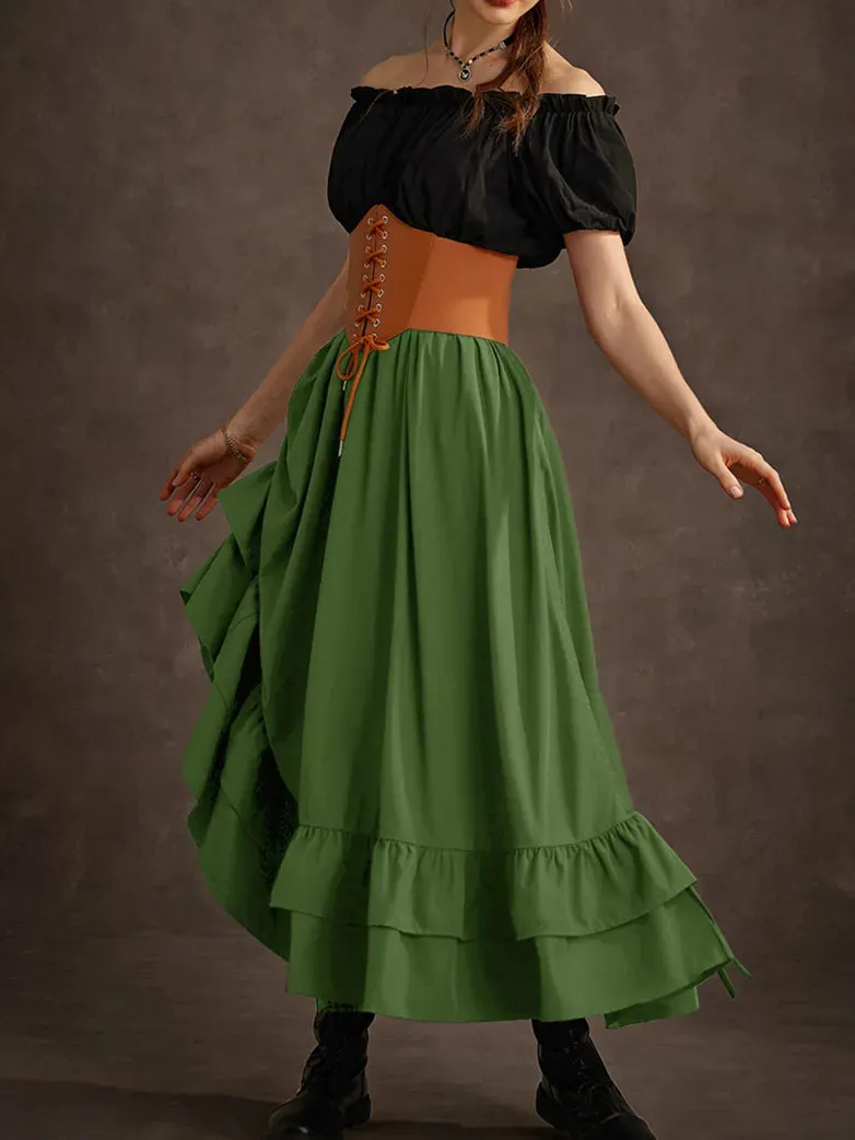 Women Ruffled High-Low 3 Ways Drawstring Skirt