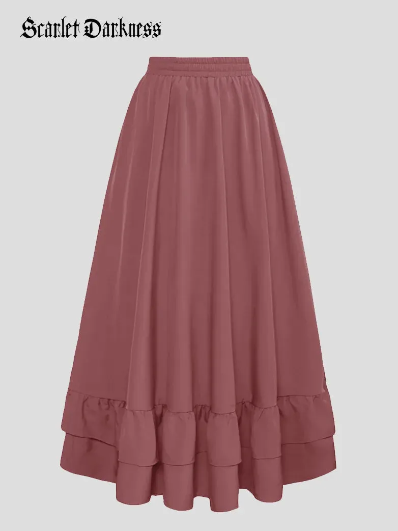 Women Ruffled High-Low 3 Ways Drawstring Skirt