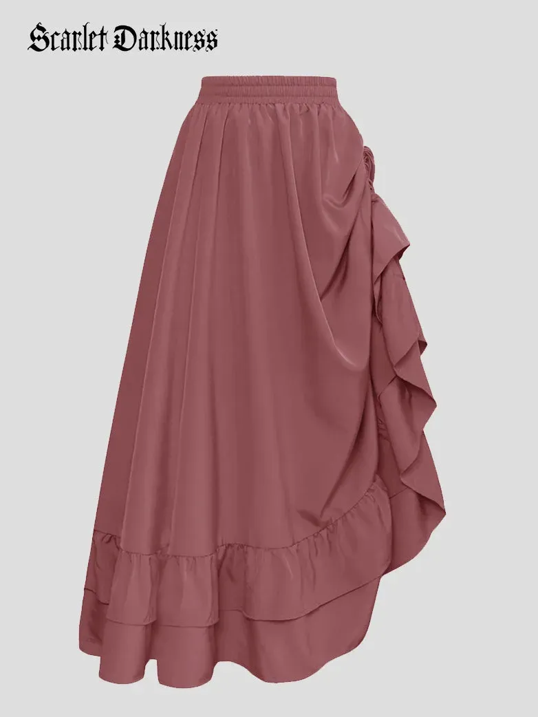 Women Ruffled High-Low 3 Ways Drawstring Skirt