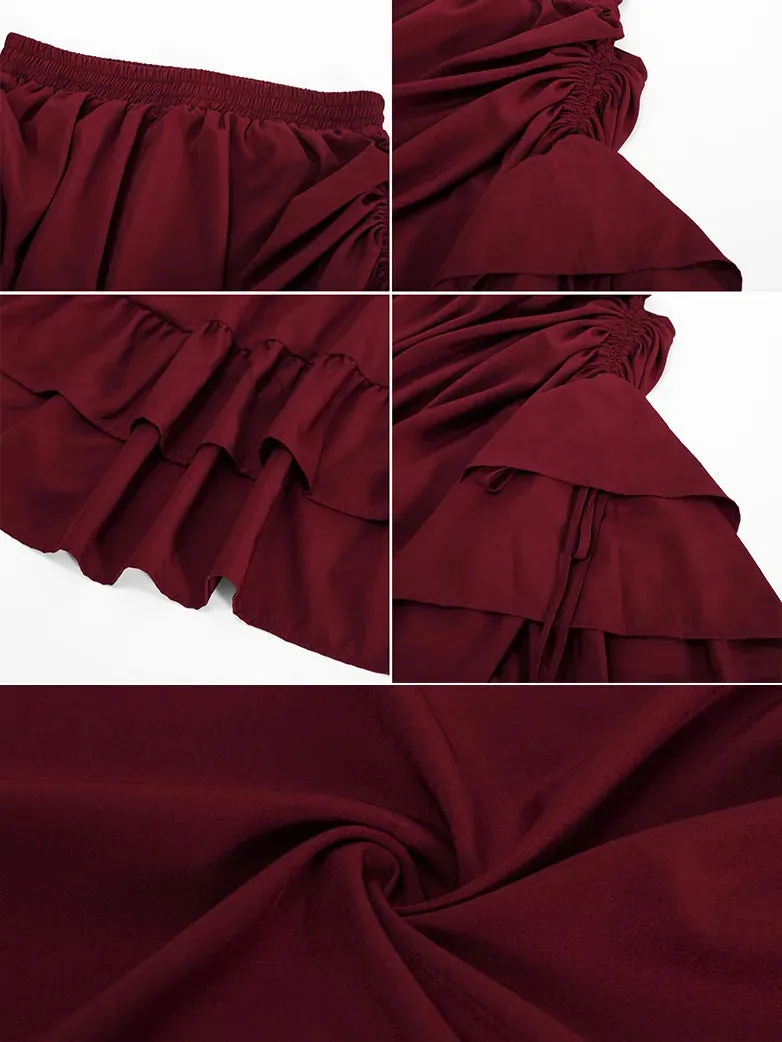 Women Ruffled High-Low 3 Ways Drawstring Skirt