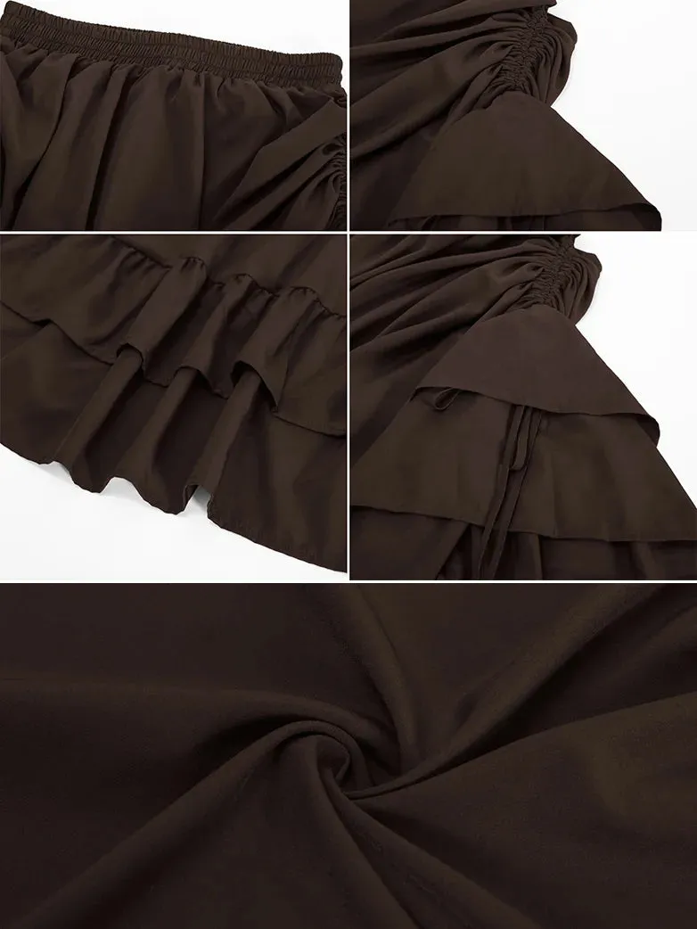 Women Ruffled High-Low 3 Ways Drawstring Skirt