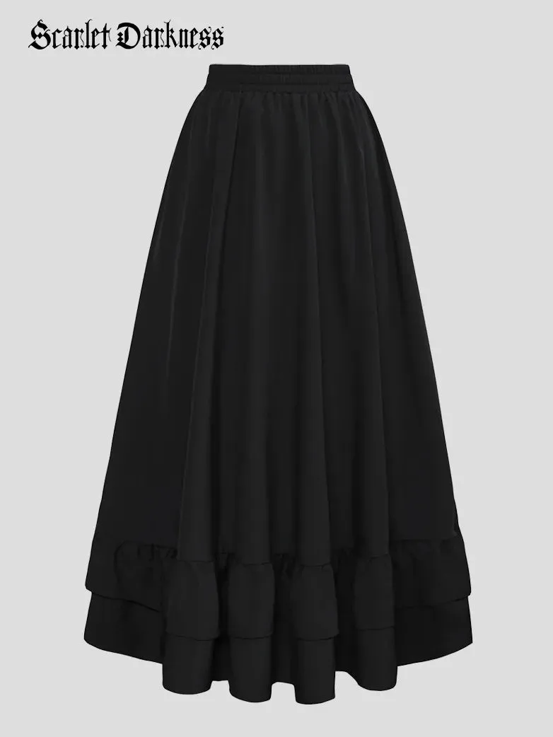 Women Ruffled High-Low 3 Ways Drawstring Skirt