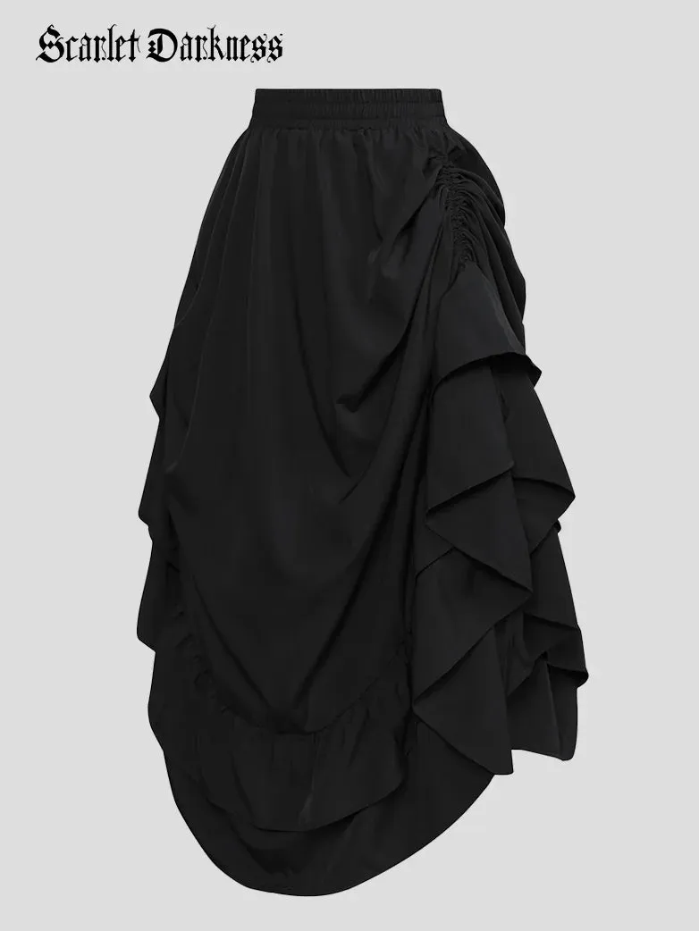 Women Ruffled High-Low 3 Ways Drawstring Skirt