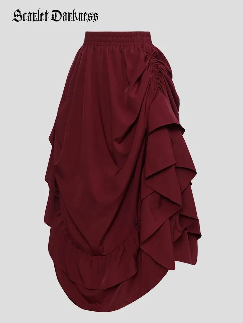 Women Ruffled High-Low 3 Ways Drawstring Skirt