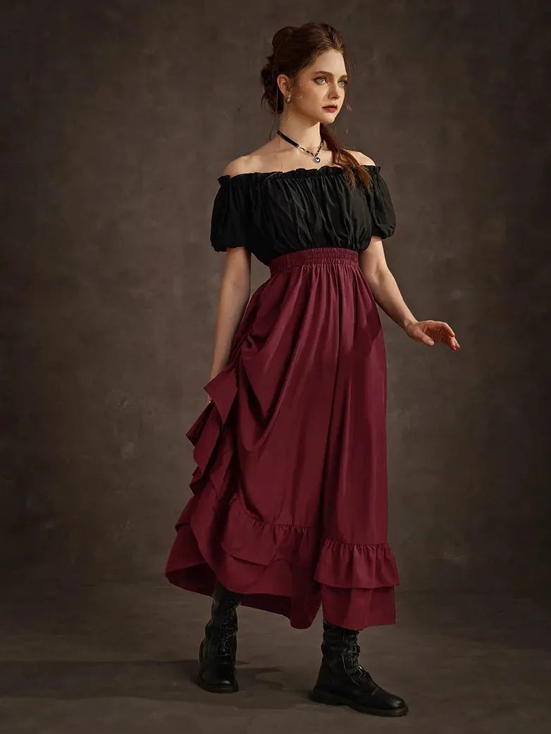 Women Ruffled High-Low 3 Ways Drawstring Skirt