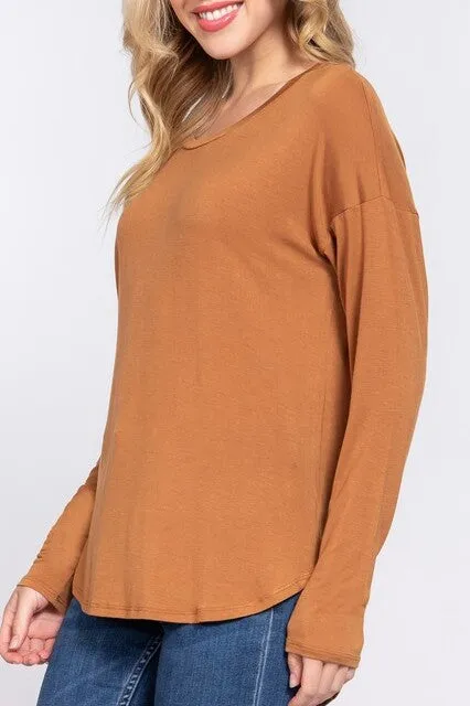 Women's Casual Long Dolman Sleeve Round Neck Tunic Top