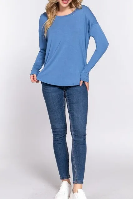 Women's Casual Long Dolman Sleeve Round Neck Tunic Top