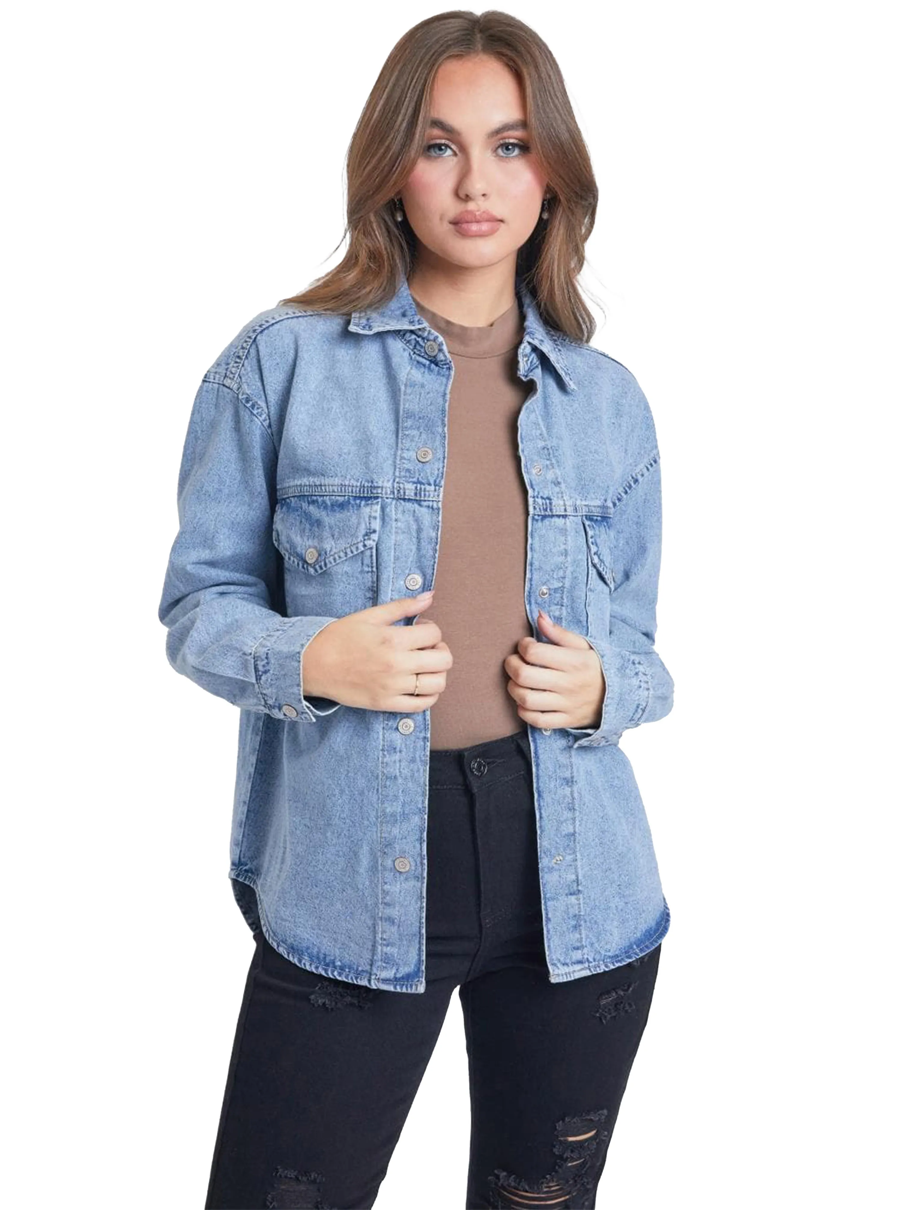 Women's Long Sleeve Denim Oversized Shacket