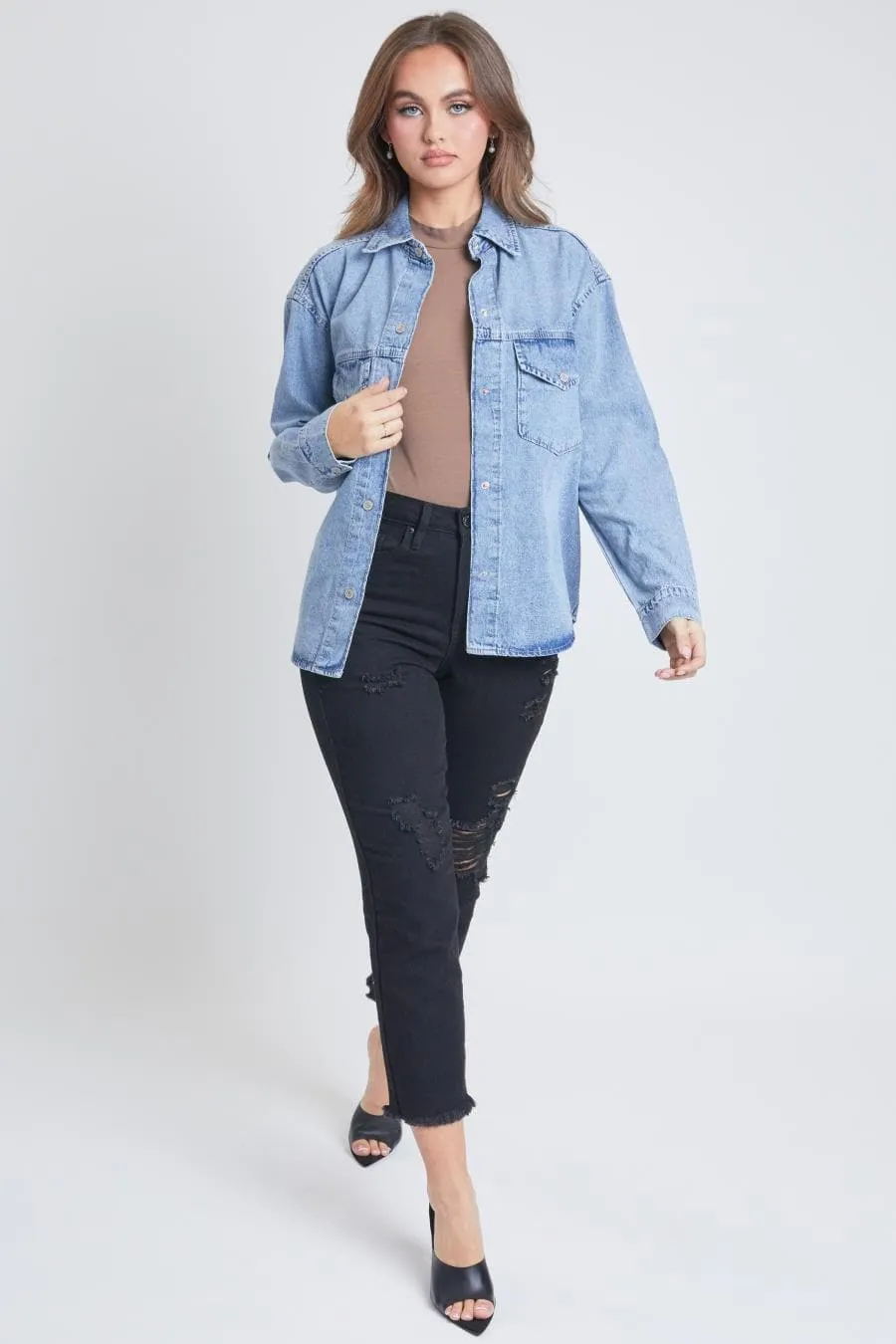 Women's Long Sleeve Denim Oversized Shacket