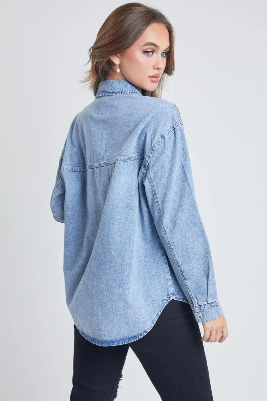 Women's Long Sleeve Denim Oversized Shacket