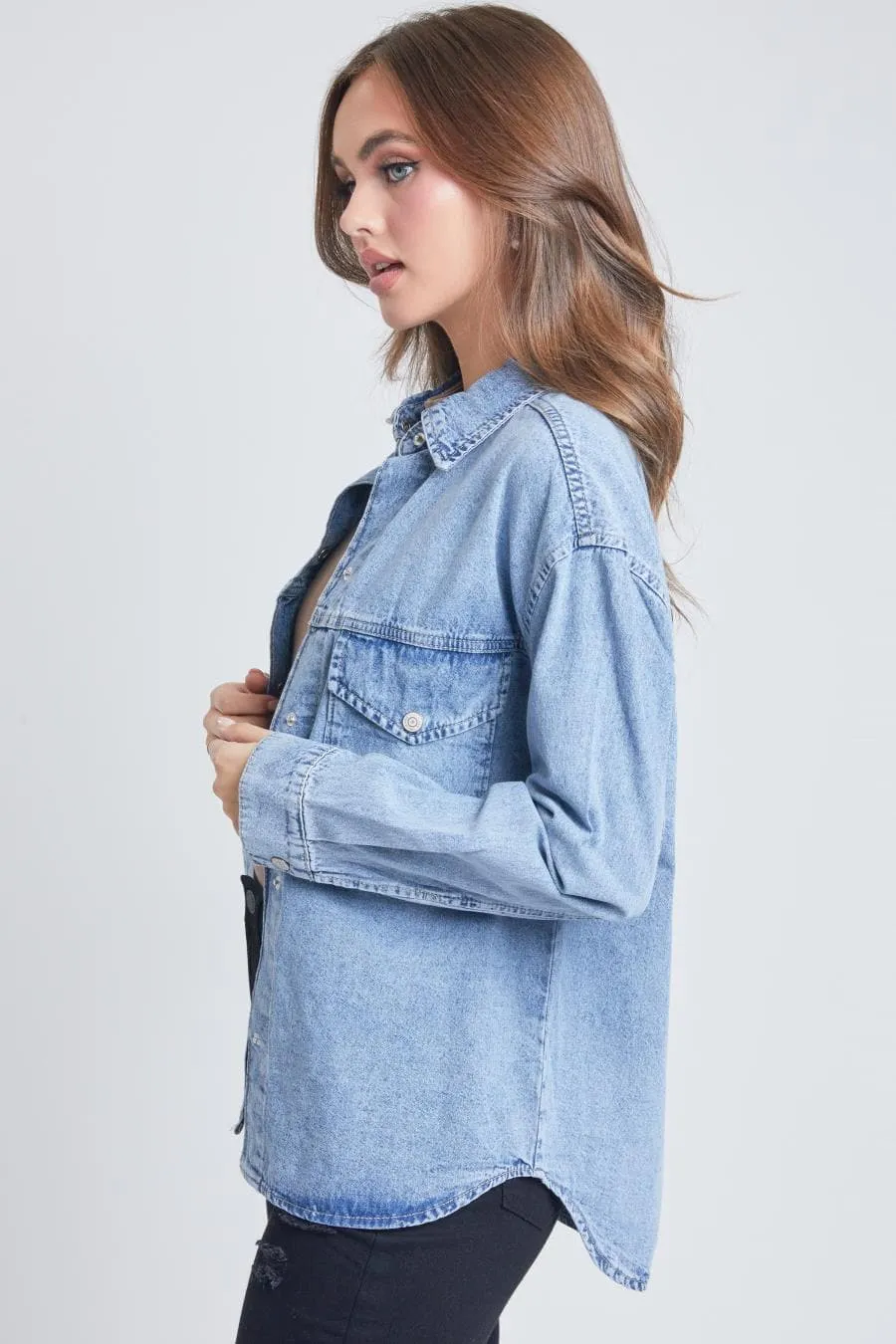 Women's Long Sleeve Denim Oversized Shacket