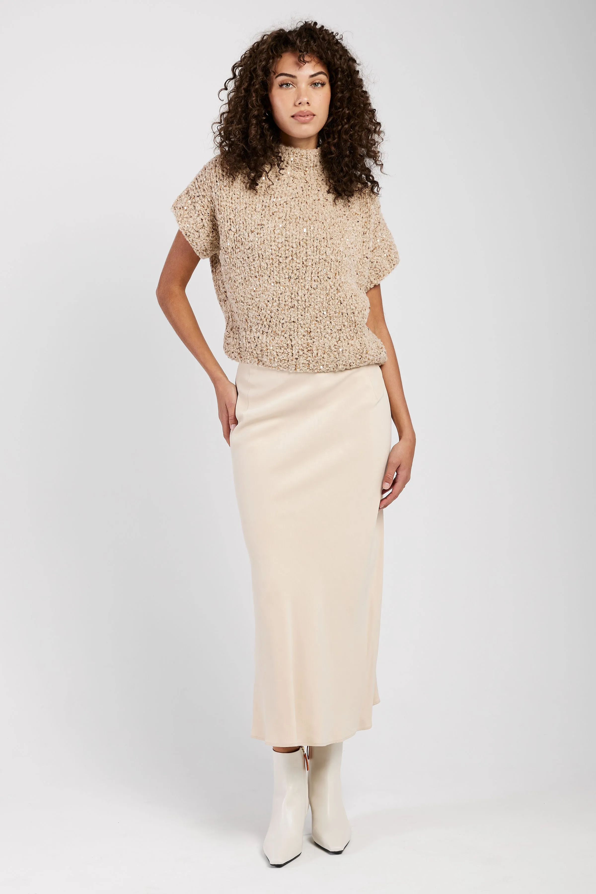 Woven Midi Skirt in Champagne