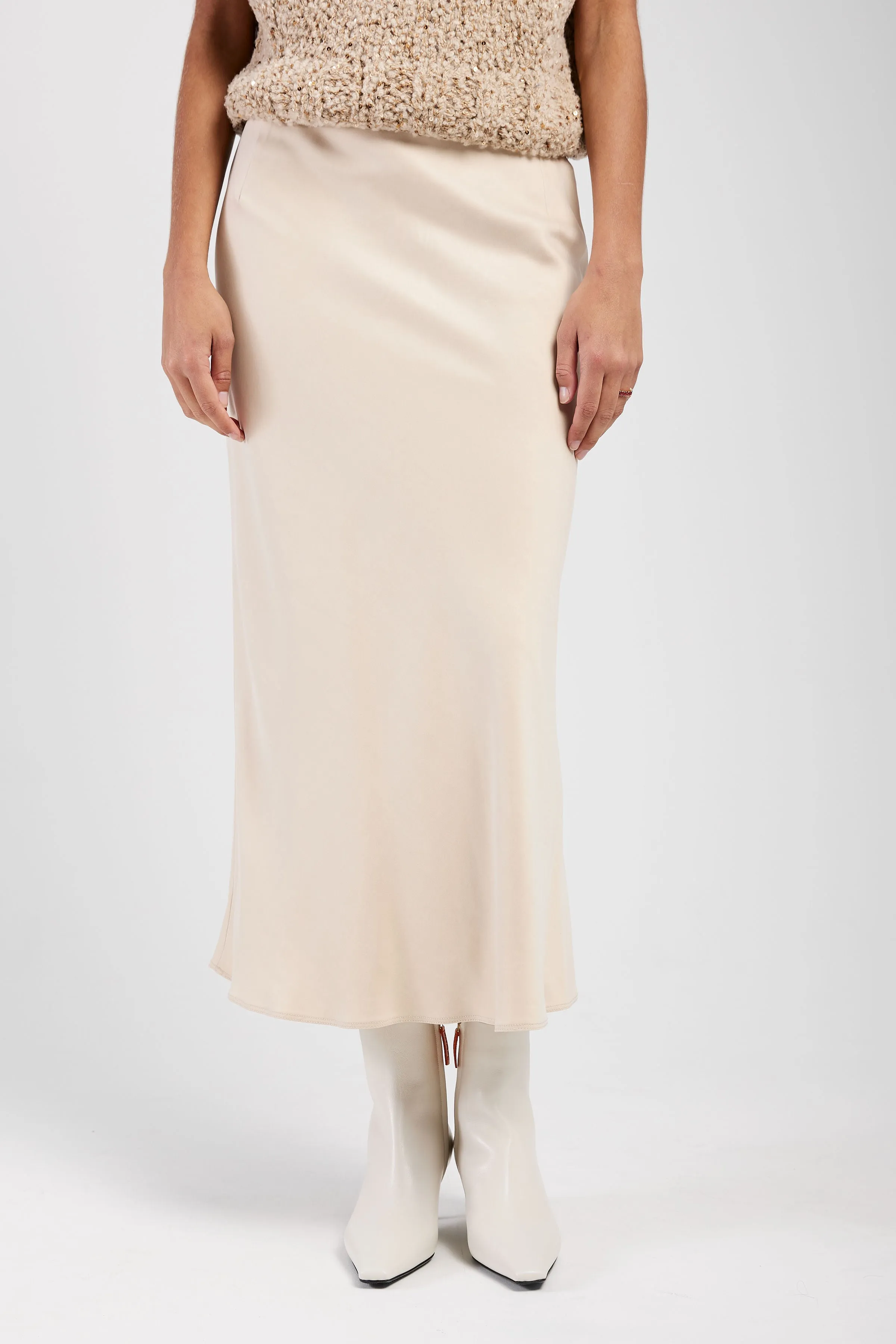 Woven Midi Skirt in Champagne